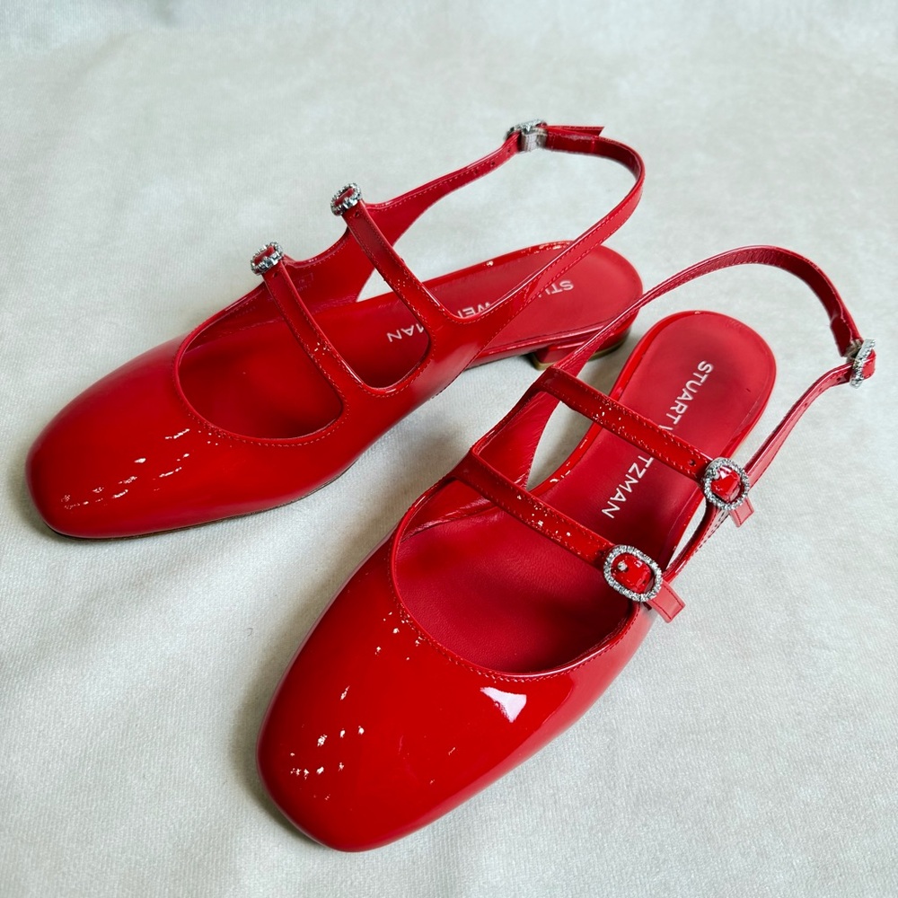 Stuart Weitzman Claris Mary Jane Slingback Red Patent Cherry  Size 7 / 37.5 - Picture 5 of 15